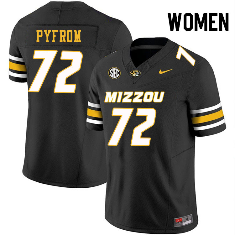 Women #72 Caleb Pyfrom Missouri Tigers College Football Jerseys Stitched-Black